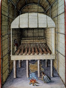 土著人的生活，死者的埋葬，由Theodor de Bry（1528-1598）雕刻，来自Admiranda Narratio, trust tamen, commodis et de incolarvm ritibvs Virginia，由Thomas Harriot（1560-1621）创作，北美。 作者 西奥多·德布瑞