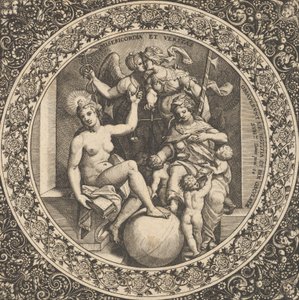 中央有Misericordia和Veritas的圆圈的场景，1580-1600年。 作者 西奥多·德布瑞