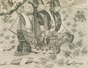 来自印度洋海洋的有翼鱼，西奥多-德-布莱的《美国历史》插图 作者 西奥多·德布瑞