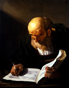 老人写作（帆布） 作者 西奥多·范（Theodore van）称为德克·巴布伦（Dirk Baburen）