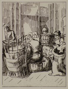 Men and Women with Baskets, 20th century (etching)