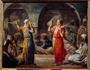 东方主义："组织舞蹈。摩洛哥舞者" 绘画：Theodore Chasseriau (1819-1856) 19世纪 太阳。0,32x0,4米 作者 蒂奥多·切塞留