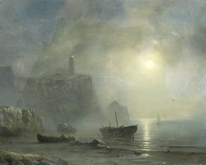月光下的岩石海岸 作者 西奥多·古丁（归因于）