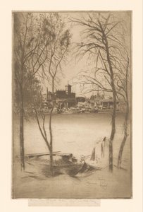 有港口和工业的河流景观
唇形花和巴特西 作者 Théodore Roussel（艺术家签名）
