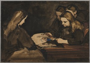 学习图画的四个女孩，1876年。 作者 奥古斯特·奥杜勒·里伯特