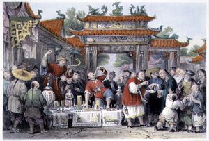 天星的流动医生，摘自乔治-纽纳姆-赖特（约1790-1877年）的《中国系列景观》1843年（彩色版画）。 作者 托马斯（后）Allom