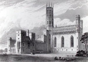 Fonthill Abbey从东南方向看，出自John Britton的 "Fonthill Abbey的图形和文学插图"，由S. Rayner绘制，W. Tombleson刻制。 作者 托马斯（之后）海厄姆