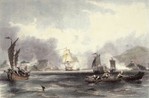 HM Ships Imogene和Andromache通过Bocca-Tigris的电池，1850年