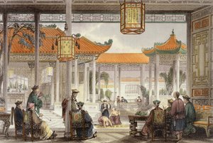 Jugglers在普通话宫的宫廷展览中，来自George Newenham Wright的“中国一系列观点”（1790-1877）1843 作者 托马斯·阿隆