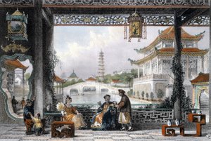 北京附近一个文人的亭子和花园》，中国，1843年 作者 托马斯·阿隆