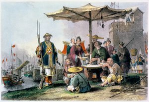 通长图兵站的卖米人》，中国，1843年 作者 托马斯·阿隆