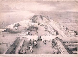 泰晤士港码头，伦敦，约1830年 作者 托马斯·阿隆