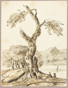 背景为湖光山色的大树 作者 托马斯·巴克