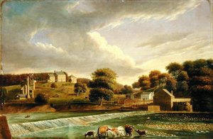 费城Perkioman溪的Mill Grove农场，约1820年（油画板）。