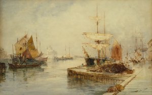 威尼斯朱代卡入口，约 1870 年（铅笔和水彩画） 作者 托马斯·布什·哈迪
