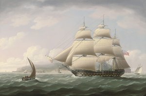 东印度公司的 "杜尼拉 "号船驶过马德拉岛的丰沙尔湾 - 托马斯-巴特斯沃斯 作者 托马斯·巴特沃斯（Thomas Buttersworth）