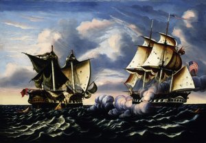 美国护卫舰 "United States "号俘获英国皇家海军护卫舰 "Macedonian "号，1812 年 10 月 25 日 作者 托马斯·钱伯斯