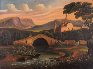 意大利场景与桥，1840-1860 作者 托马斯·钱伯斯