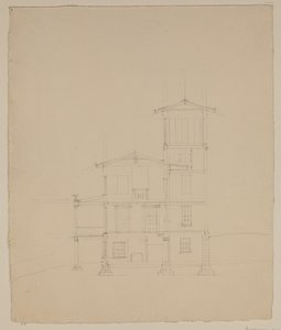 卡茨基尔拟建别墅图，约1801-1848年（石墨铅笔，米白色绒布纸）。 作者 托马斯·科尔