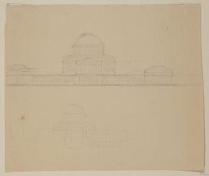 俄亥俄州议会大厦的高度，c.1838（米色编织纸上的石墨铅笔） 作者 托马斯·科尔