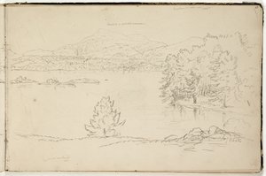 匹兹菲尔德附近的Hoosick或Saddle Mountain和Lake，1832年（石墨铅笔在灰白色的纸上）（另见3525969） 作者 托马斯·科尔