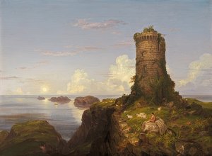 与被破坏的塔的意大利海岸。 1838年 作者 托马斯·科尔