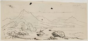 风景素描，1841年（奶油编织纸上的钢笔和黑色墨水） 作者 托马斯·科尔