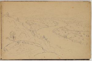 从霍利约克山看到的康涅狄格河牛首山全景，约 1832 年（纸上铅笔画） 作者 托马斯·科尔