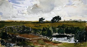 阿伦德尔附近的草地（纸上水彩画） 作者 托马斯·科利尔