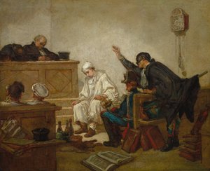 刑事法庭上的皮耶罗，约 1864-70 年（木板油画） 作者 托马斯·库蒂（Thomas Couture）