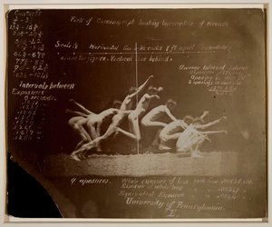 不明型号的Marey轮子照片，带有Eadweard Muybridge的注释，1884年。 作者 托马斯·埃金斯