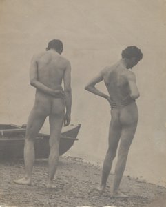 托马斯-艾金斯和约翰-劳瑞-华莱士在海滩上，约1883年。 作者 托马斯·埃金斯