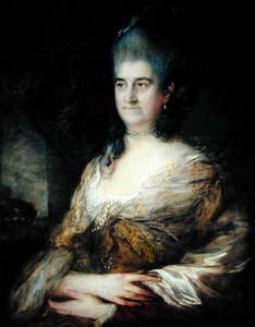 一位女士的肖像，据说是伊丽莎白-丘德利（1720-88）（油画板）。 作者 托马斯·盖恩斯伯勒