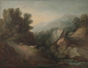带戴尔和堰的岩石树木繁茂的景观，约1782-83年 作者 托马斯·盖恩斯伯勒