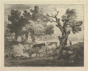 牧民和牛的树木繁茂的风景，1797年8月1日。 作者 托马斯·盖恩斯伯勒