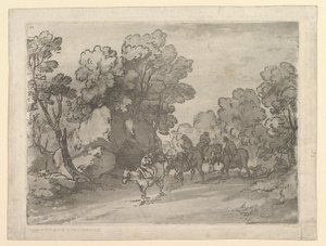 树木繁茂的景观与骑手，1797年8月1日。 作者 托马斯·盖恩斯伯勒