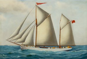 盛帆中的格罗夫希尔号帆船的前后（布面油画） 作者 托马斯·乔治·珀维斯