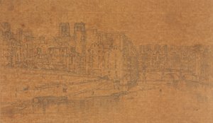 从新桥拍摄的圣米歇尔桥景观，1803 年（《巴黎风光》图版 4 的研究）。 作者 托马斯·吉尔丁