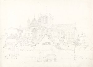 来自东北的温彻斯特大教堂，建于1795年左右（普通纸上的石墨） 作者 托马斯·吉尔丁