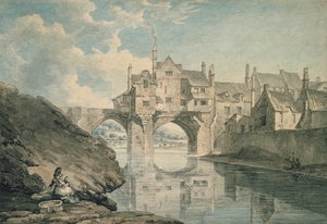 Elvet Bridge，达勒姆，18世纪（wc和铅笔在纸上） 作者 托马斯·赫恩