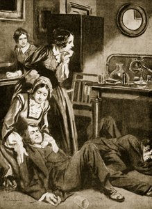 詹姆斯-辛普森和他的助手发现氯仿，1847 年 11 月（石版画） 作者 汤玛斯·希思·罗宾逊