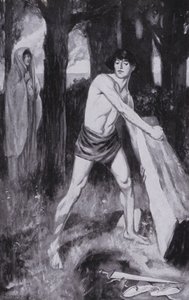 特修斯举起它，把它翻过来（石版画） 作者 汤玛斯·希思·罗宾逊