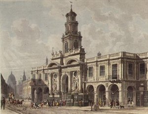 A View of The Royal Exchange, Cornhill, engraved by Daniel Havell (1785-1826), pub.1816年由Ackermann