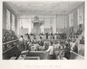 Old Bailey的中央刑事法院，来自“伦敦室内设计及其服装和仪式”的酒吧。 Joseph Mead，伦敦，c.1843（钢版画） 作者 托马斯·霍斯默牧羊人