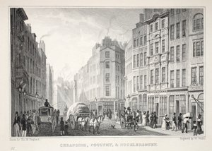 Cheapside，Poultry和Bucklersbury，来自&39;伦敦及其十九世纪的环境&39;酒吧。 Jones und Co.，1827-1829 作者 托马斯·霍斯默牧羊人