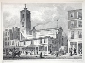 Backchurch的St Dionis教堂，来自&39;伦敦及其十九世纪的环境&39;酒吧。 Jones und Co.，1827-1829
