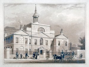 伦敦市疗养医院，伦敦芬斯伯里市路，约1827年。      作者 托马斯·霍斯默牧羊人