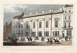 Crockfords Club House，圣詹姆斯街。酒吧。 1828年（手工彩色雕刻） 作者 托马斯·霍斯默牧羊人