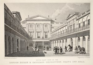 SE View of the London Horse and Carriage Repository，Gray&39;s Inn Road，from the London and it&39;s Environs in the Nine Century&39;pub。 Jones und Co.，1827-1829