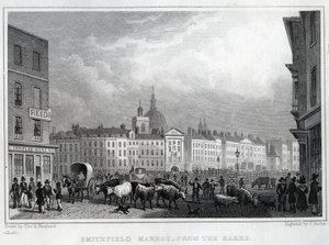 来自巴尔斯的史密斯菲尔德市场，由托马斯巴伯雕刻，1830年 作者 托马斯·霍斯默牧羊人